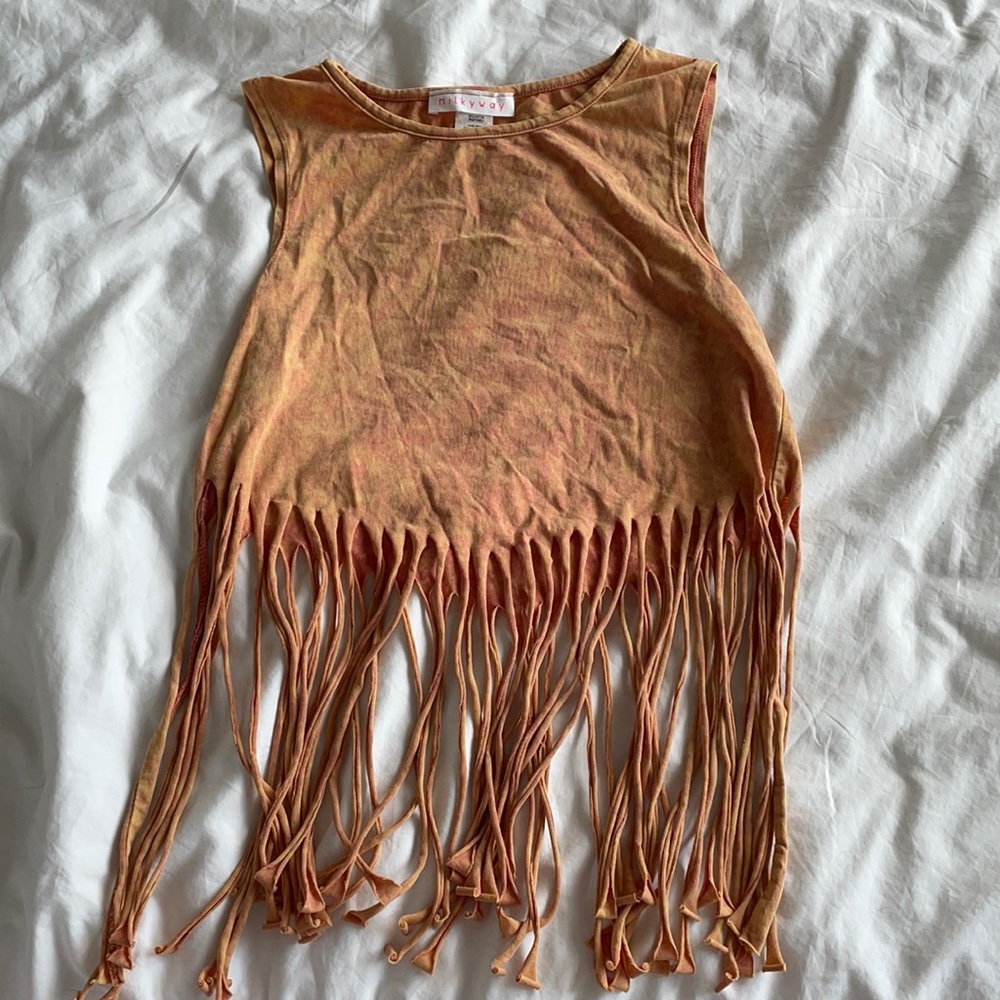 Small orange & tyedye with fringe crop tank top